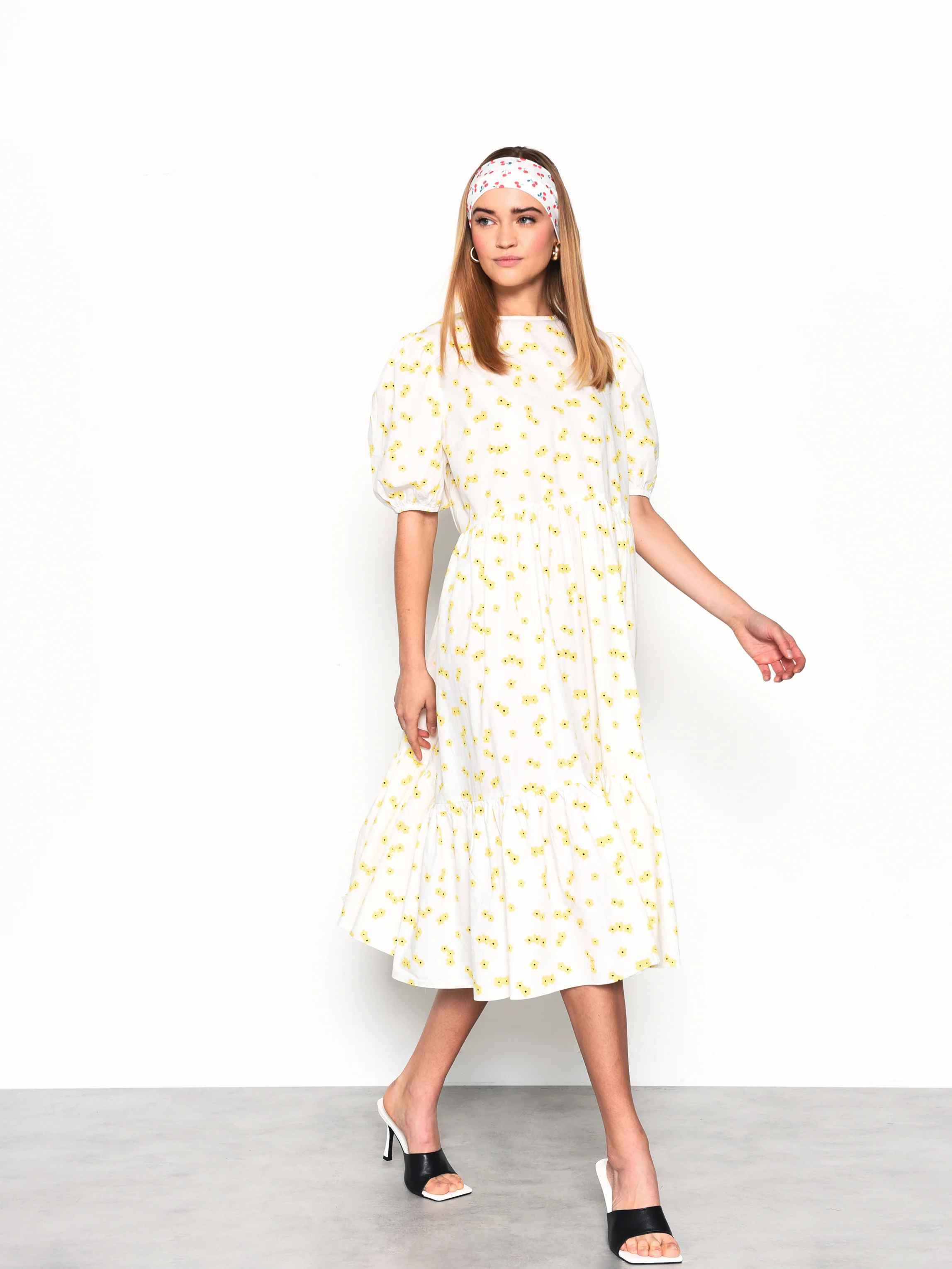 Glamorous White Yellow Flower Midi Dress - Image 7