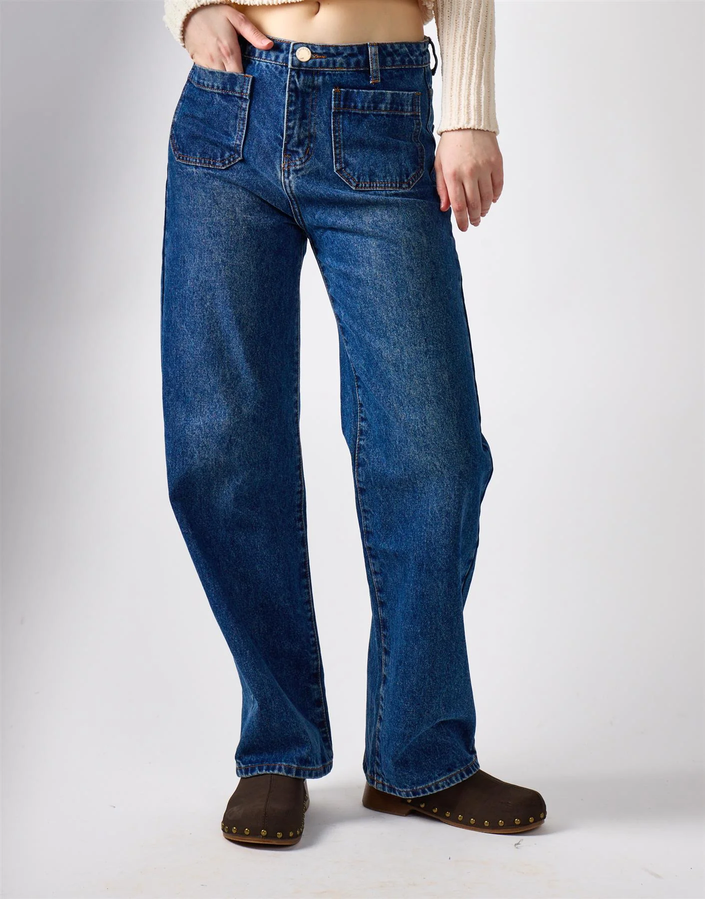 Dark Blue Stonewash Wide Leg Jeans - Image 3