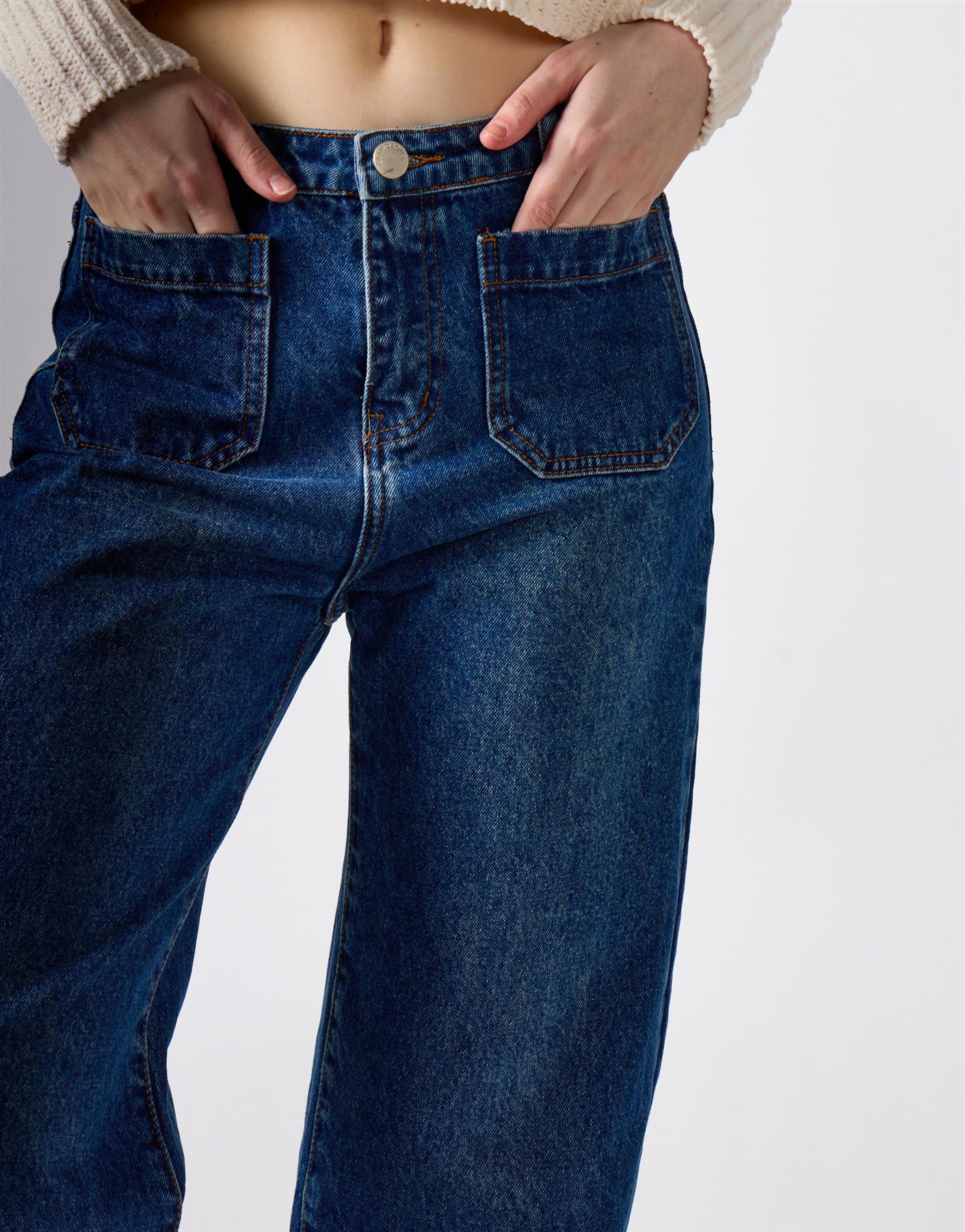 Dark Blue Stonewash Wide Leg Jeans - Image 4