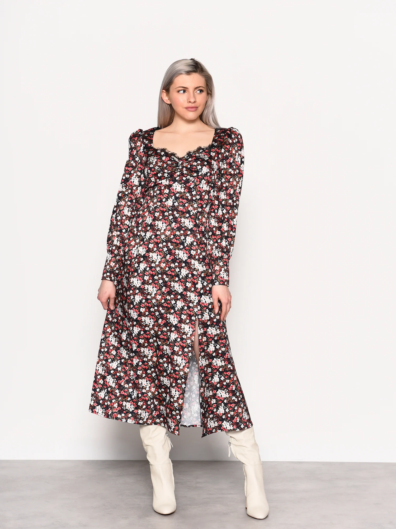 Glamorous Winter Ditsy Floral Side Split Midi Dress