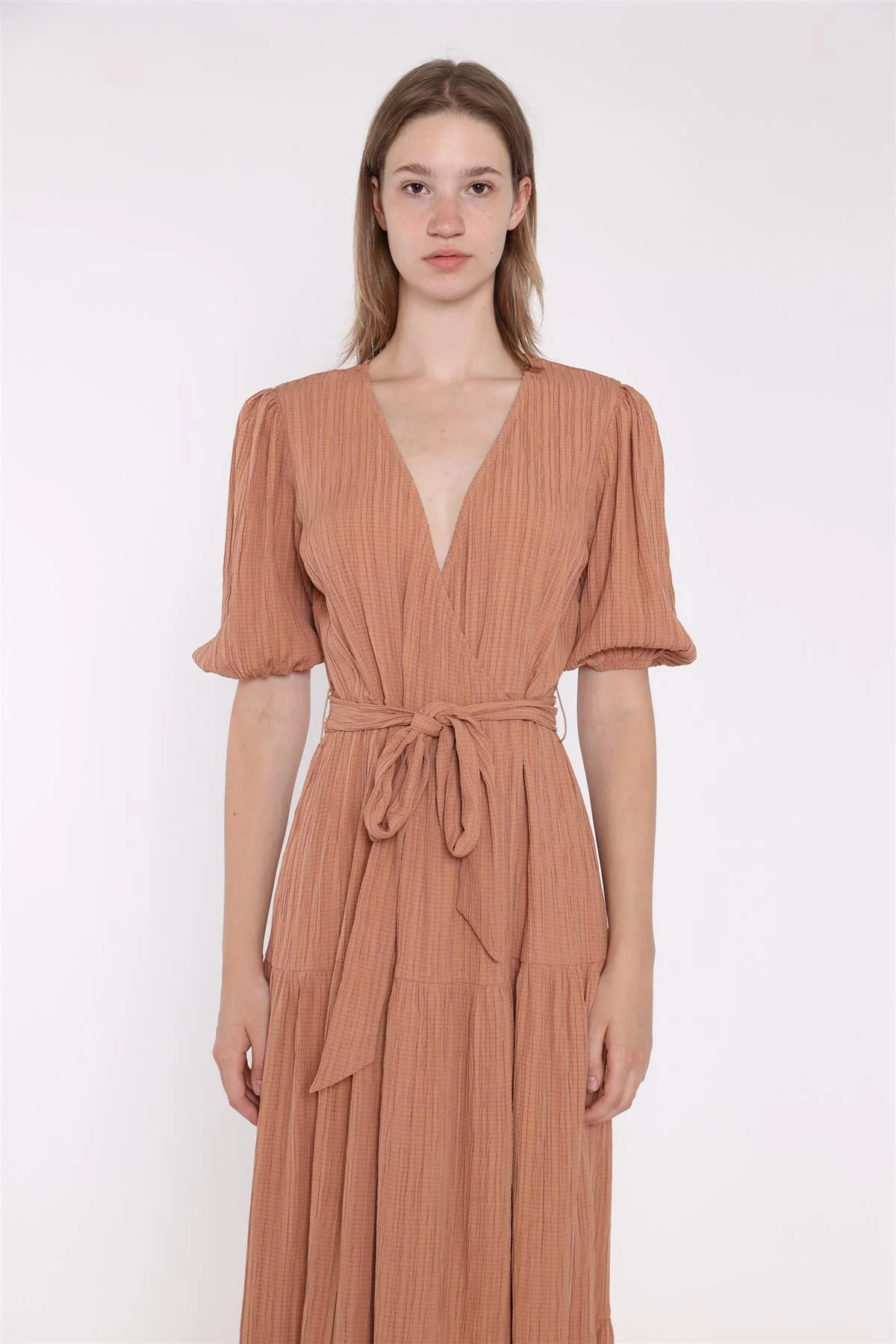 Wrap Midi Dress - Rust Crinkle