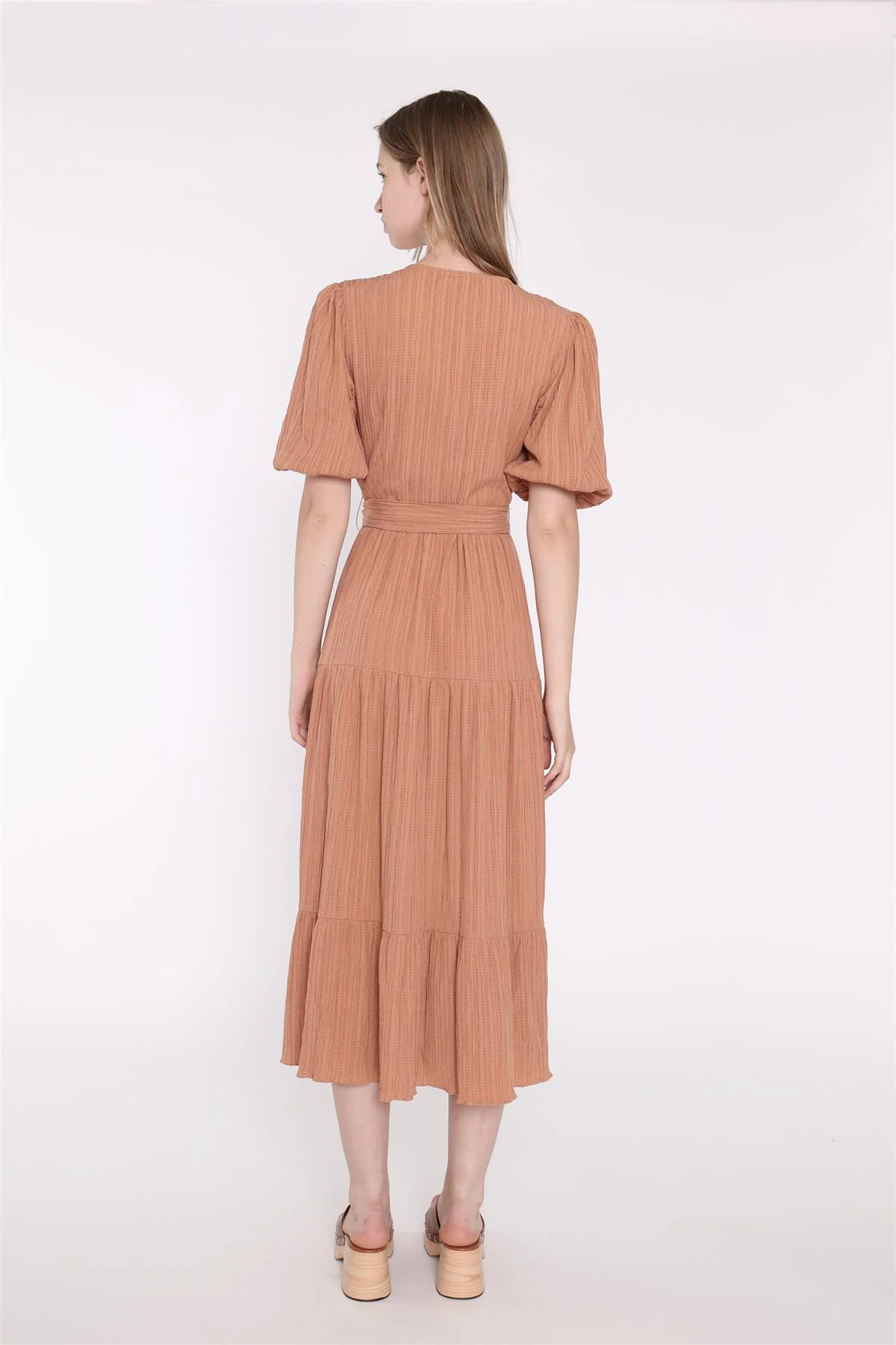 Wrap Midi Dress - Rust Crinkle - Image 2