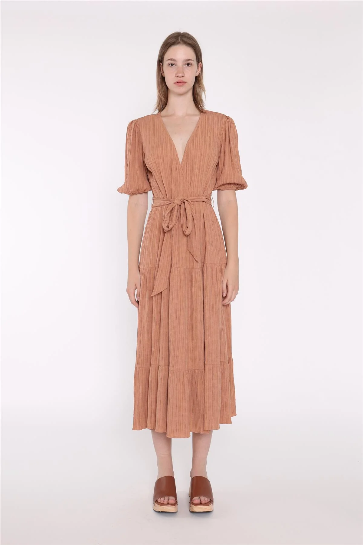 Wrap Midi Dress - Rust Crinkle - Image 3
