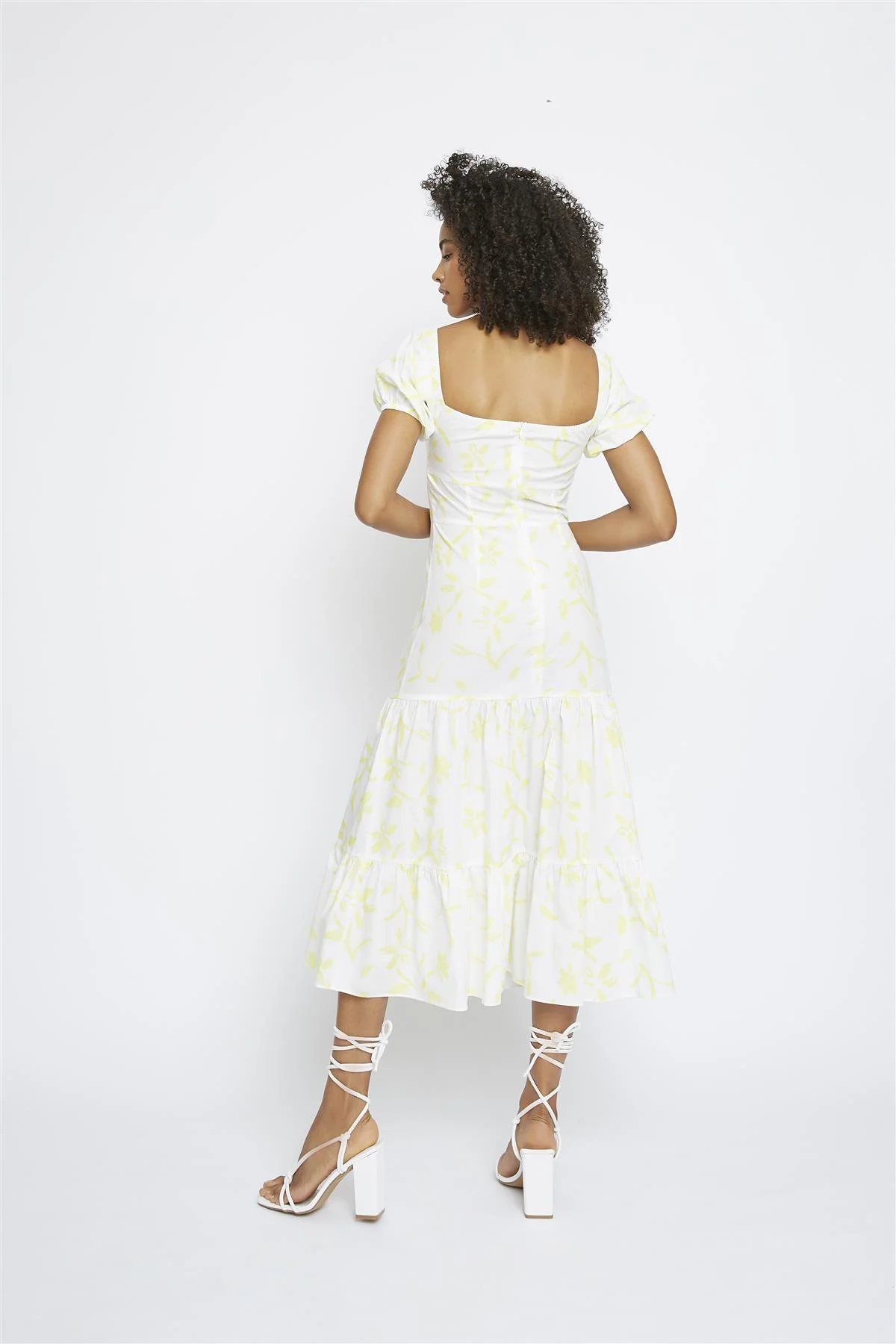 Yellow-Brushstroke-Flower Tiered Maxi-Dress - Image 2
