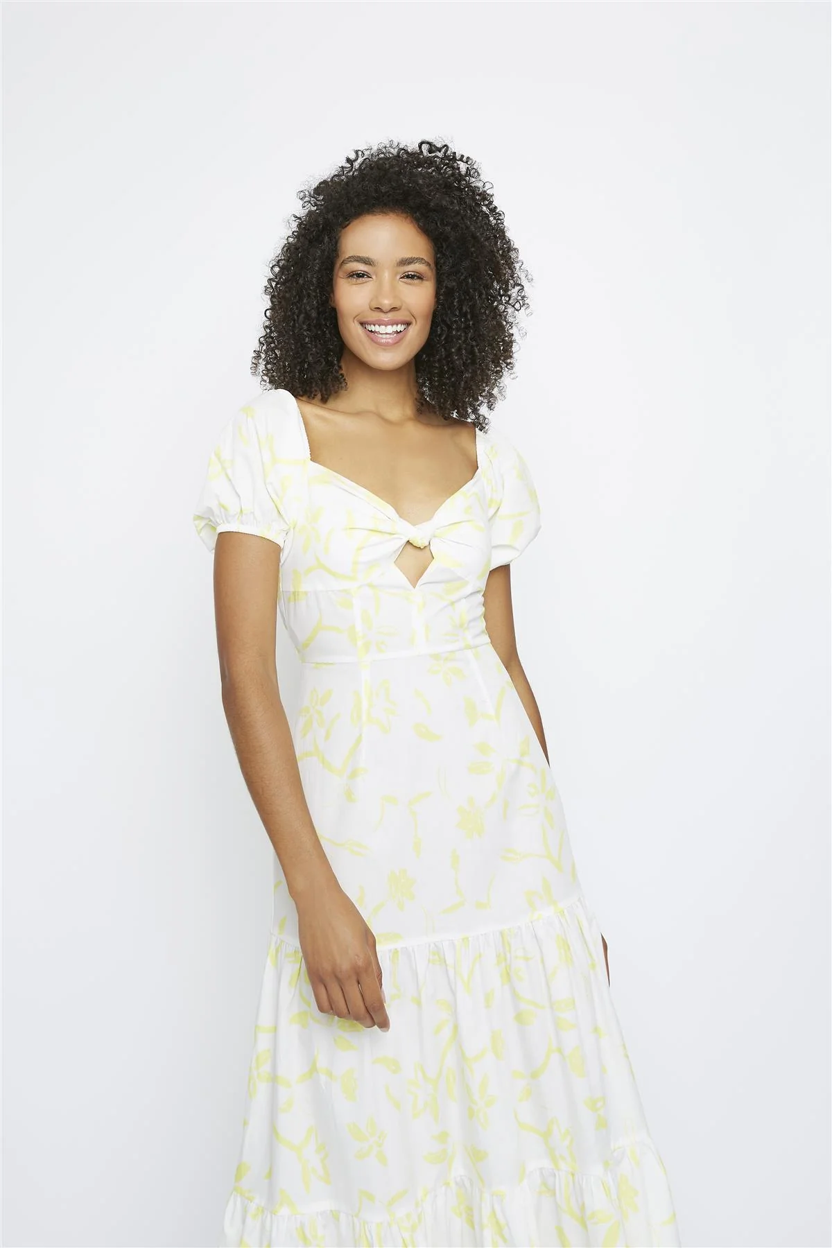 Yellow-Brushstroke-Flower Tiered Maxi-Dress - Image 3