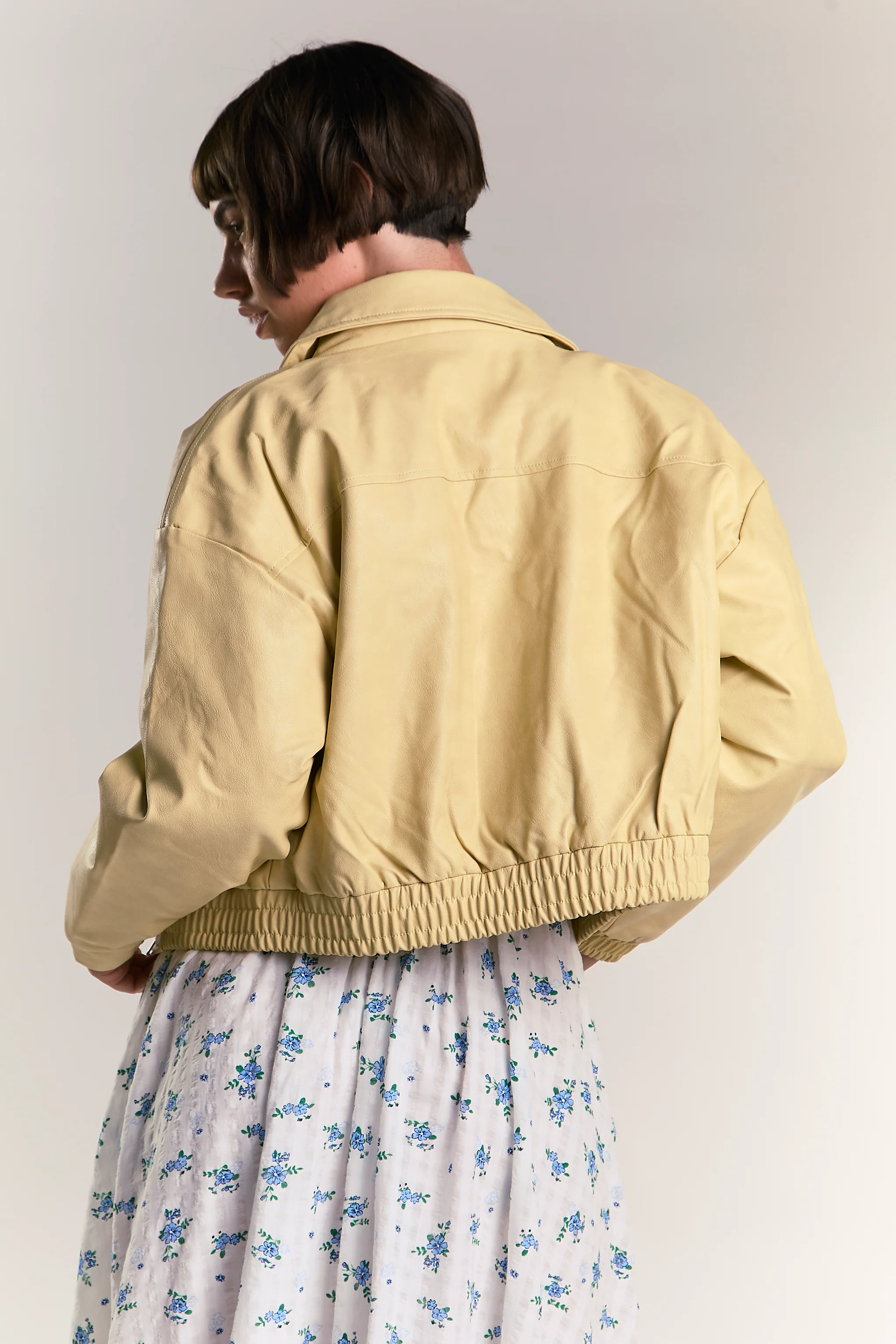 Yellow Cropped Faux Leather Jacket - Image 2