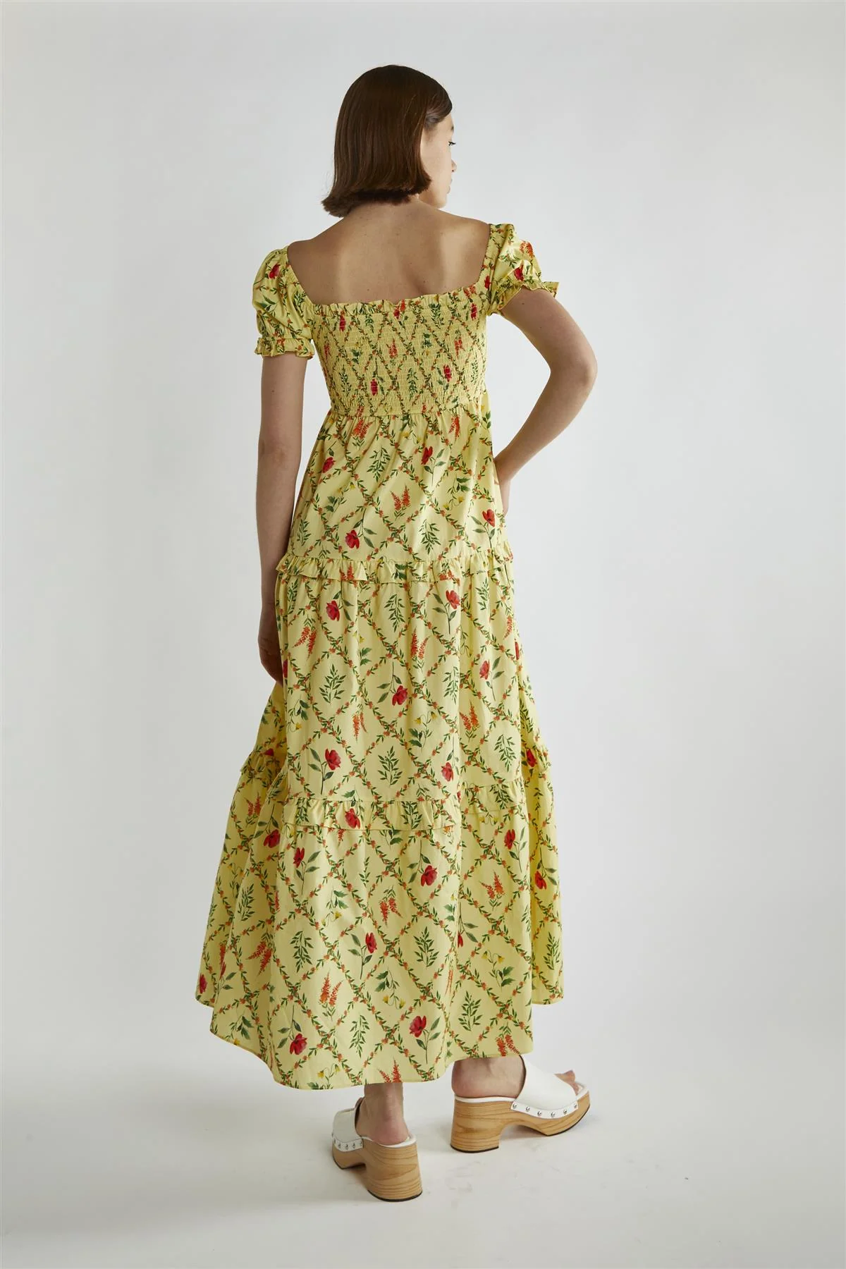 Yellow Floral-Lattice Scoop Neck Maxi-Dress - Image 2