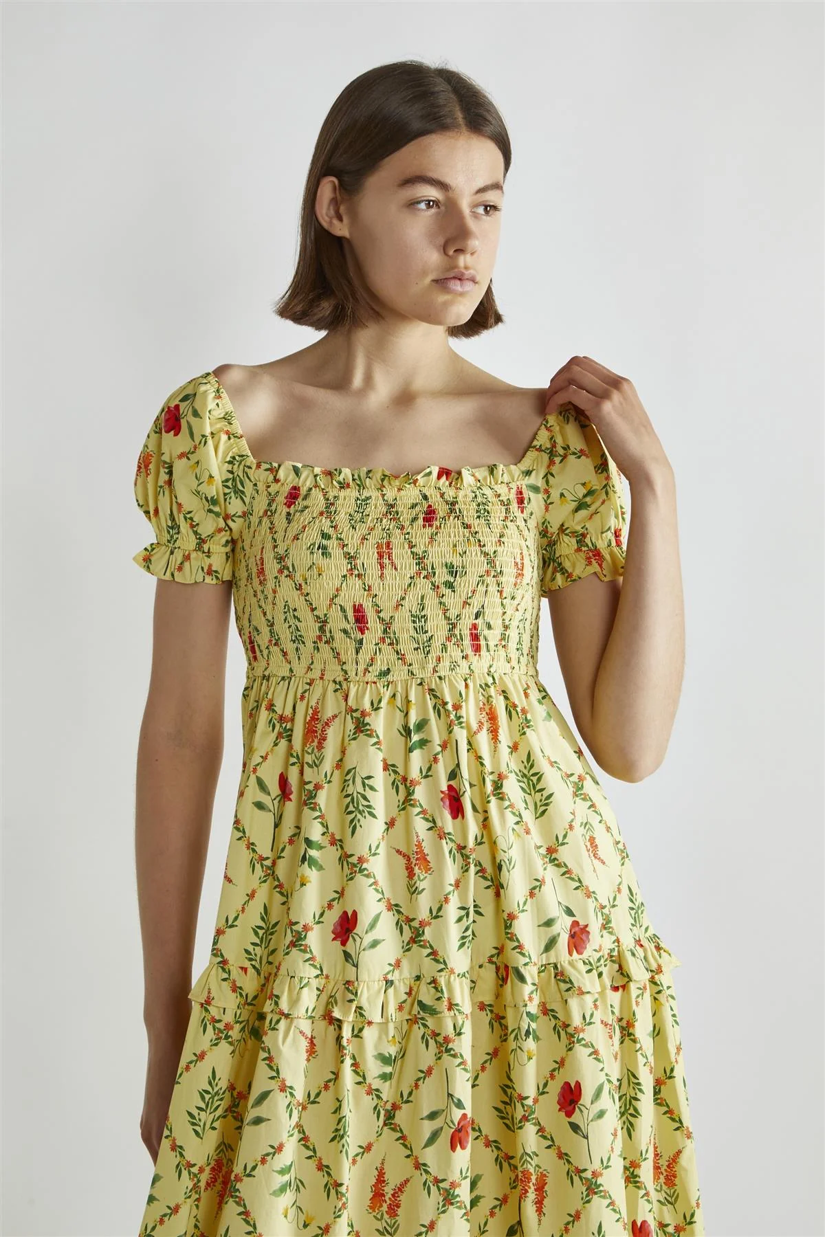 Yellow Floral-Lattice Scoop Neck Maxi-Dress - Image 3