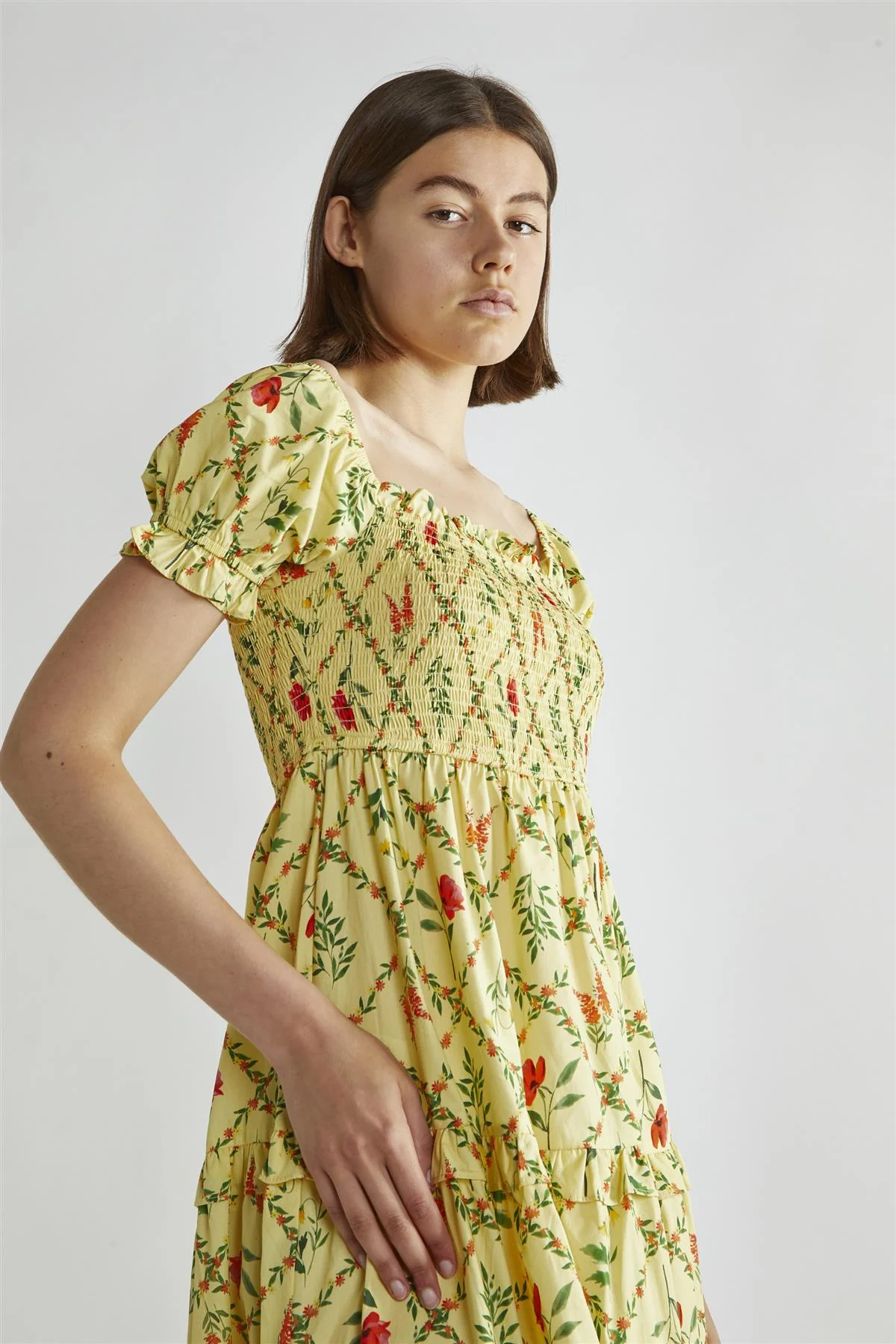 Yellow Floral-Lattice Scoop Neck Maxi-Dress - Image 4