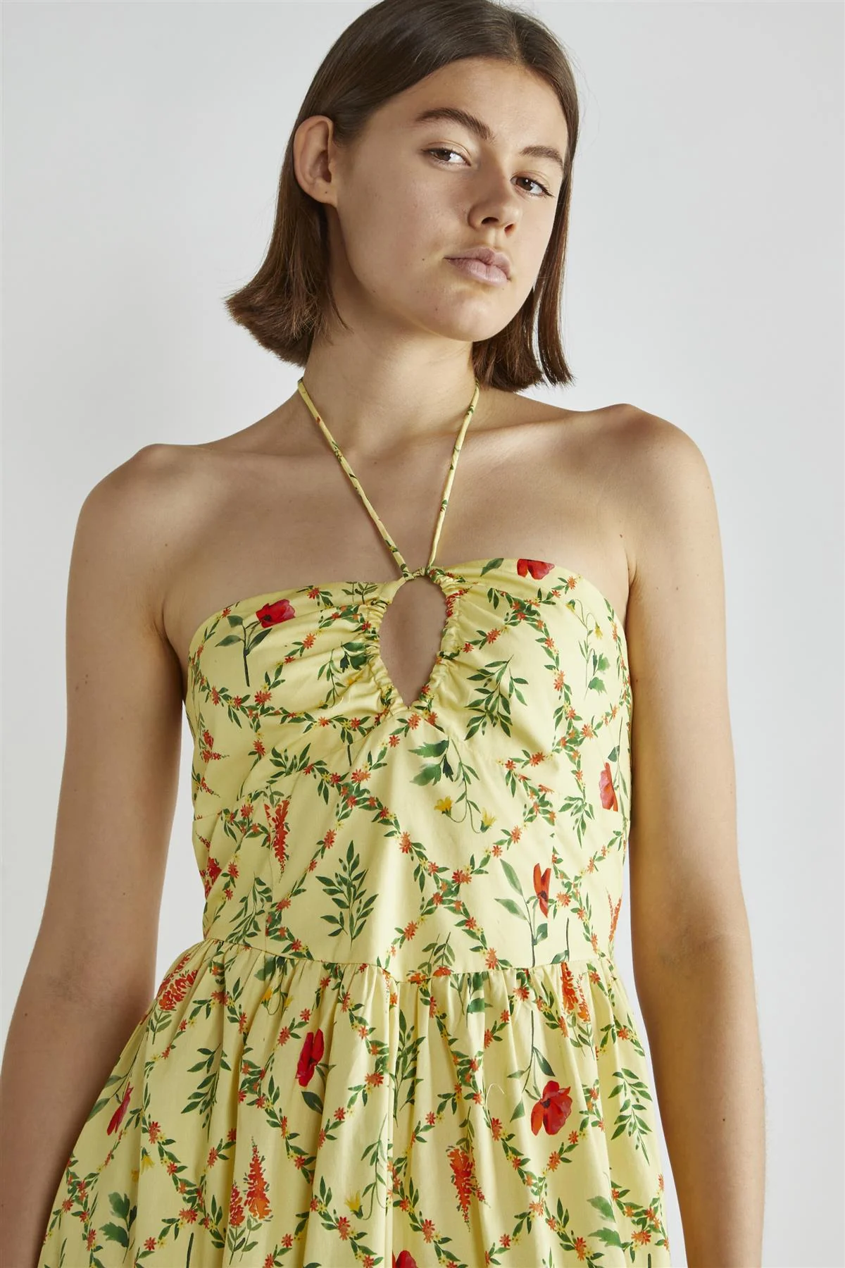 Yellow Floral Lattice Sleeveless V-Neck Maxi-Dress - Image 3