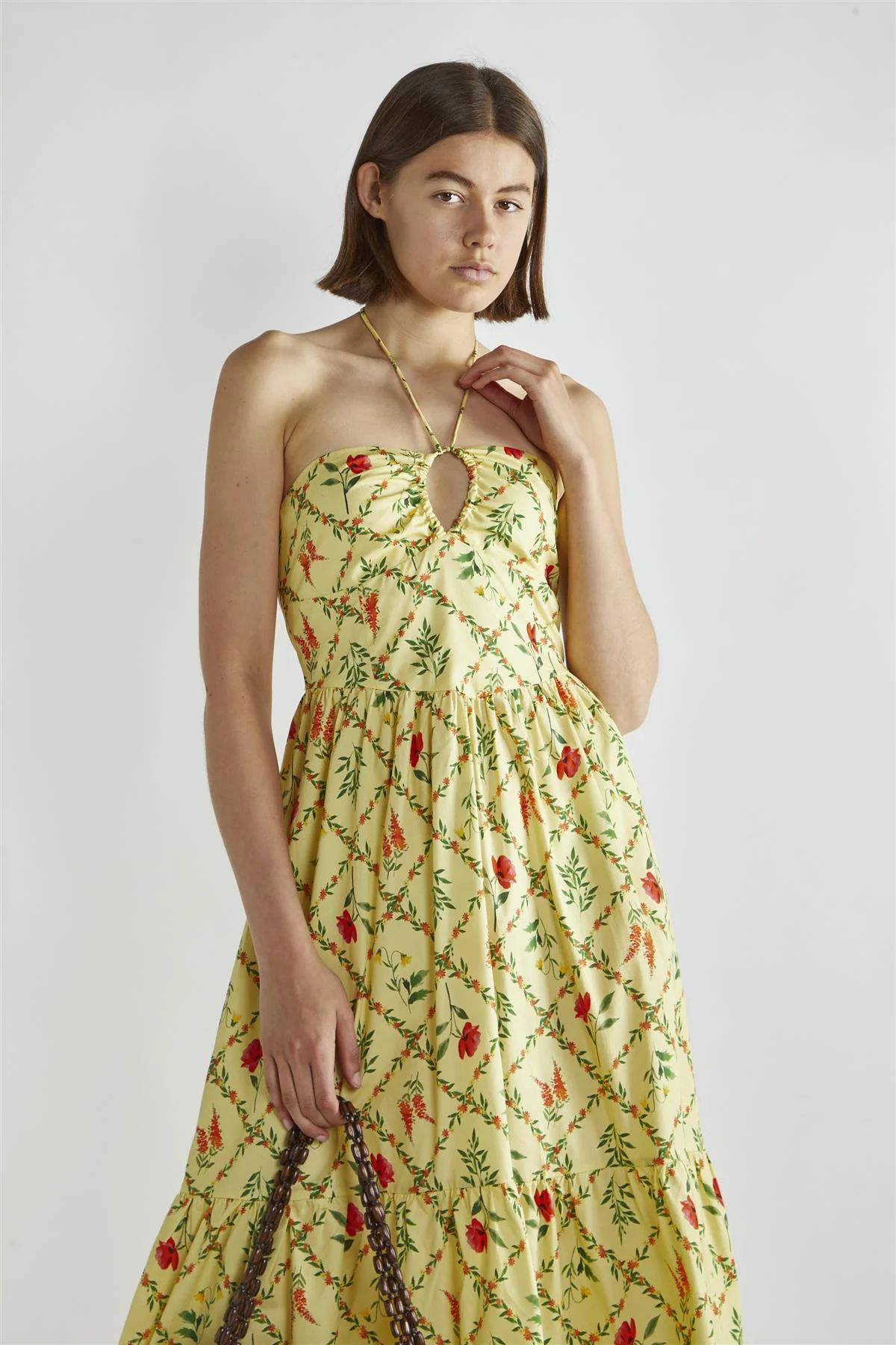 Yellow Floral Lattice Sleeveless V-Neck Maxi-Dress - Image 4