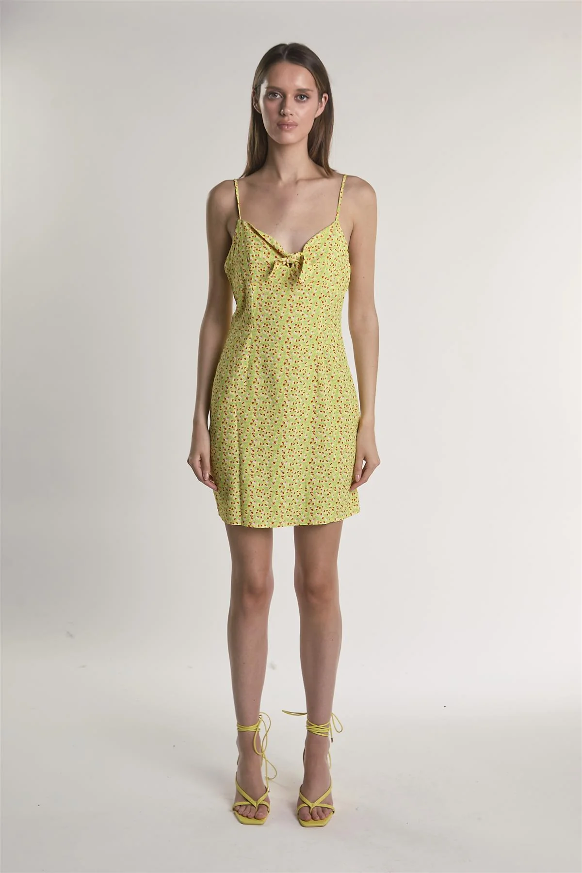 Yellow-Multi-Ditsy Sleeveless Mini-Dress - Image 5
