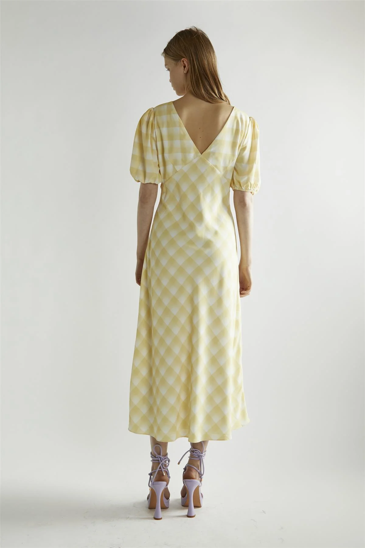 Yellow Ombre-Check A-Line Midi-Dress - Image 2