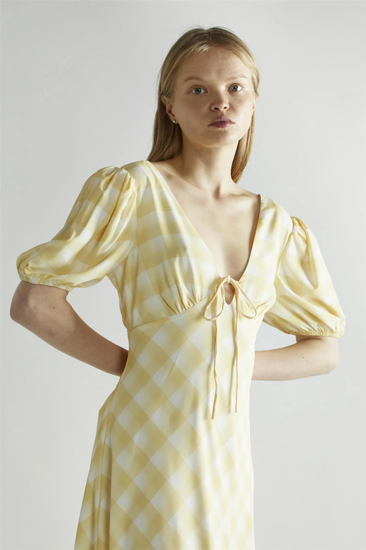 Yellow Ombre-Check A-Line Midi-Dress - Image 3