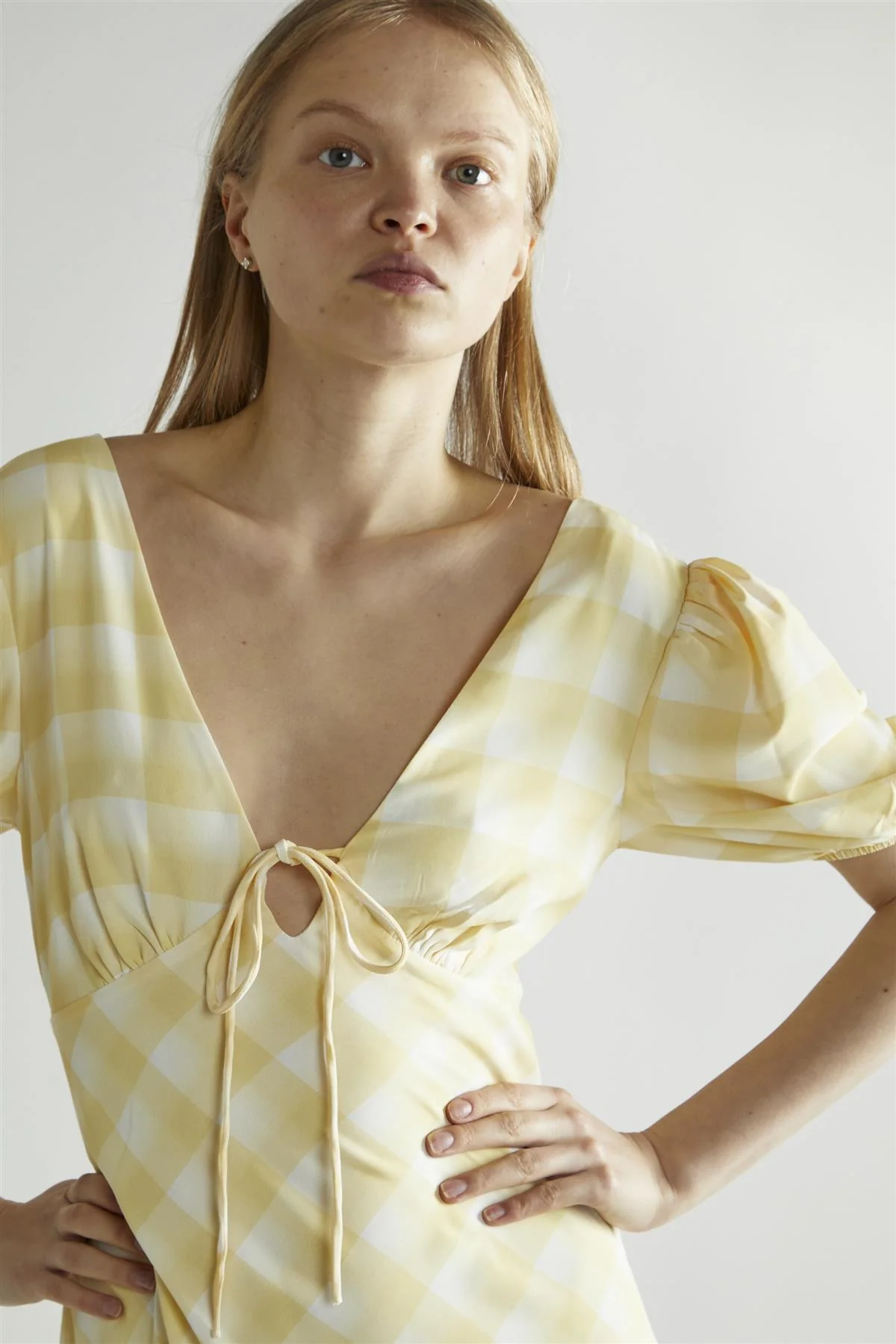 Yellow Ombre-Check A-Line Midi-Dress - Image 4