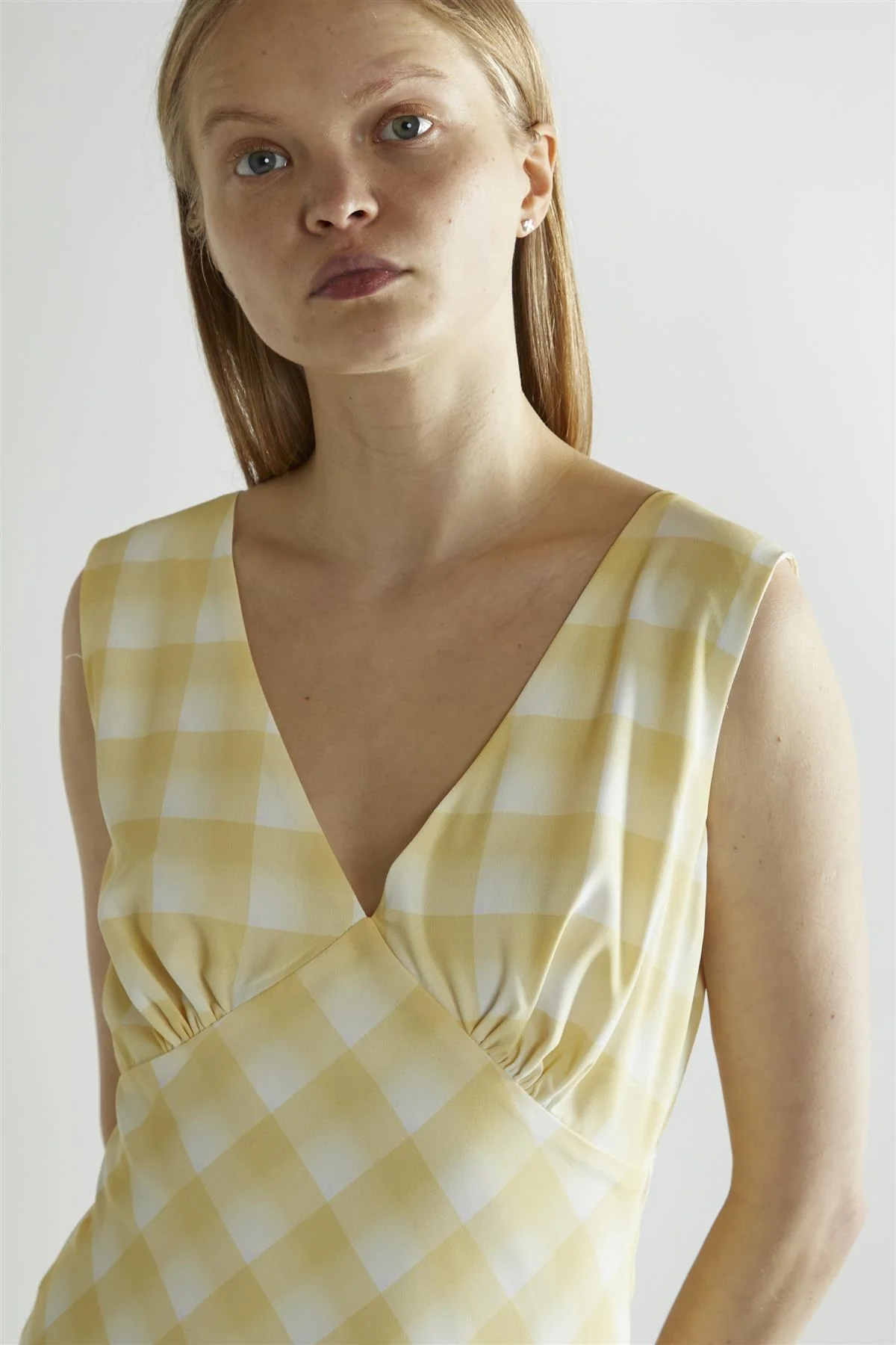 Yellow Ombre Check V-neck Mini-Dress - Image 4