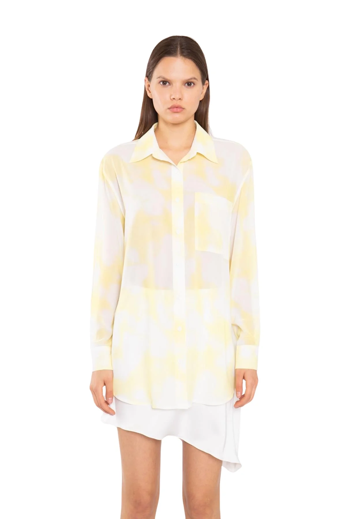 Yellow Print-Chiffon Button Down Classic-Shirt - Image 2