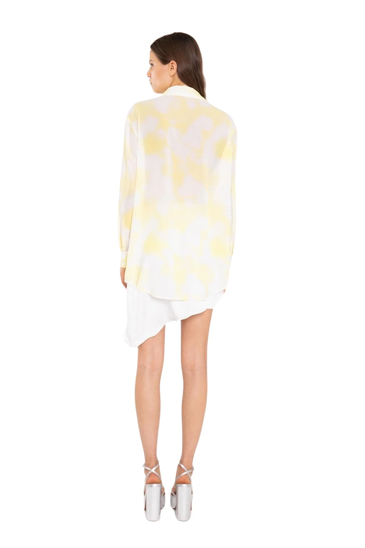 Yellow Print-Chiffon Button Down Classic-Shirt - Image 3