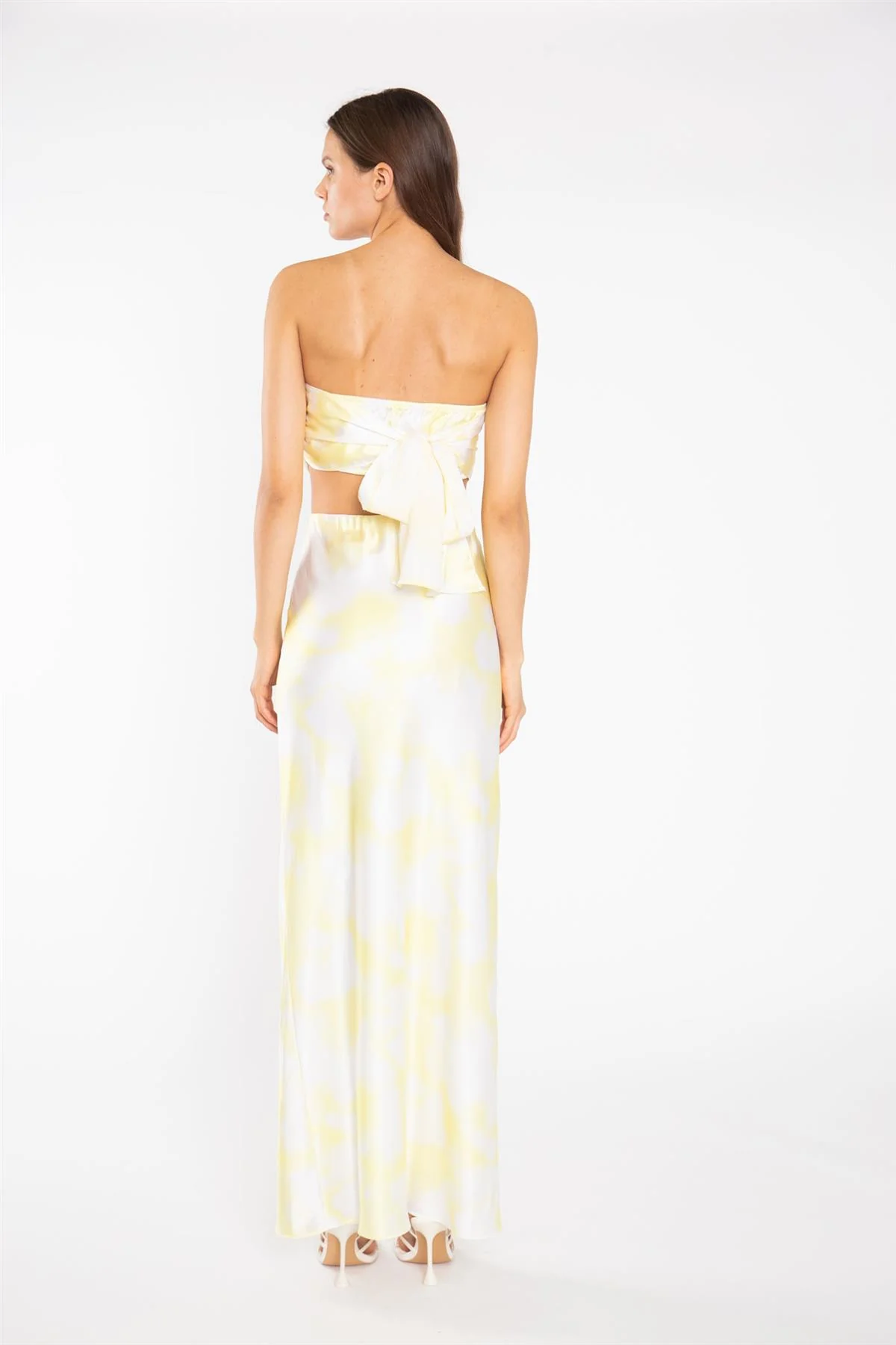Yellow Print-Satin Bandanna-Scarf Crop-Top - Image 3