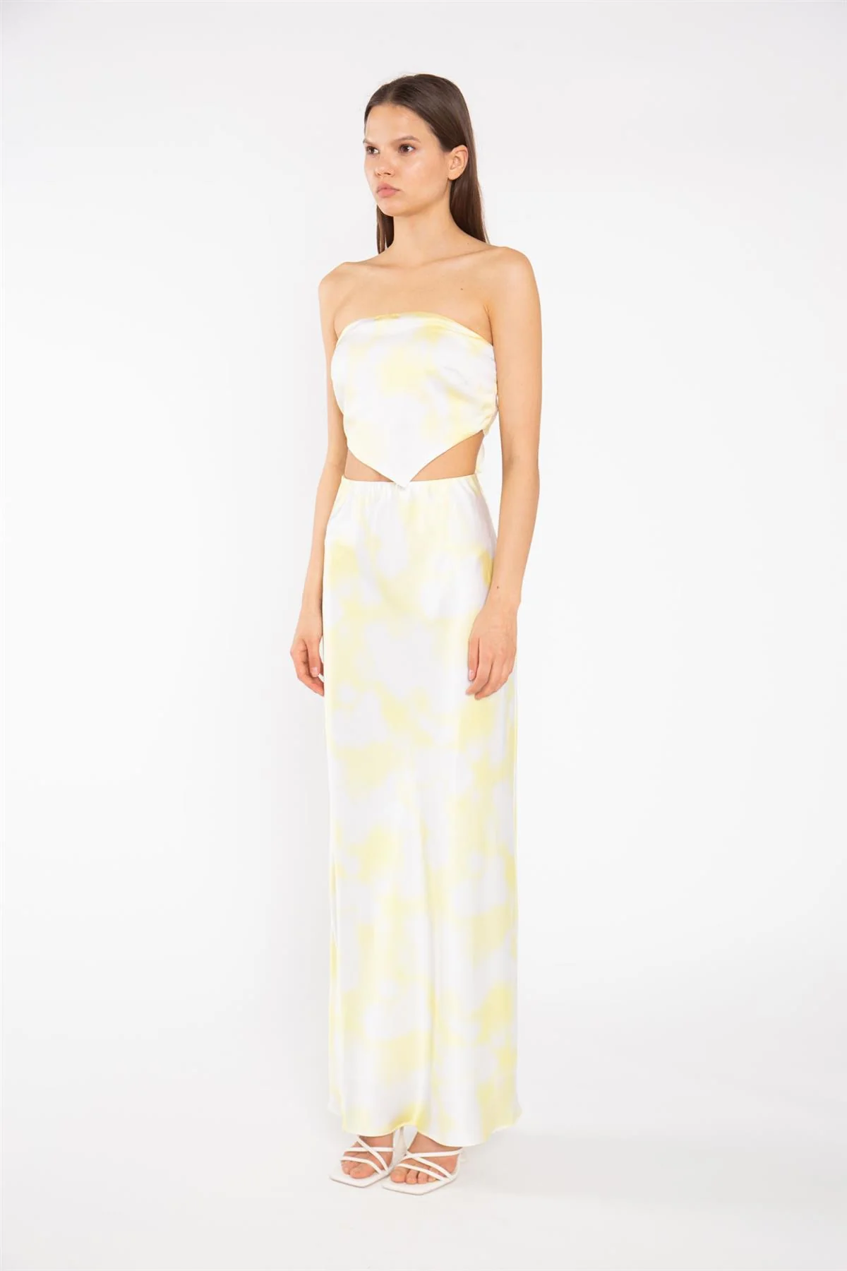 Yellow Print-Satin Bandanna-Scarf Crop-Top - Image 4