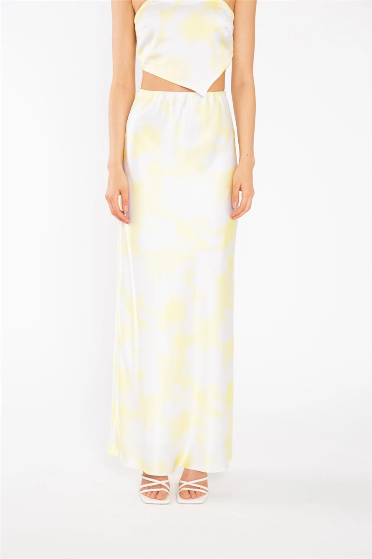 Yellow Print-Satin Bias-Cut Maxi-Skirt - Image 3