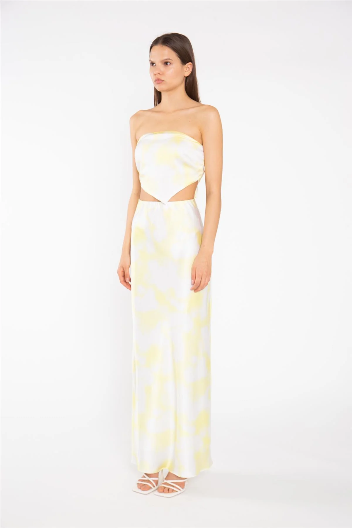 Yellow Print-Satin Bias-Cut Maxi-Skirt - Image 4
