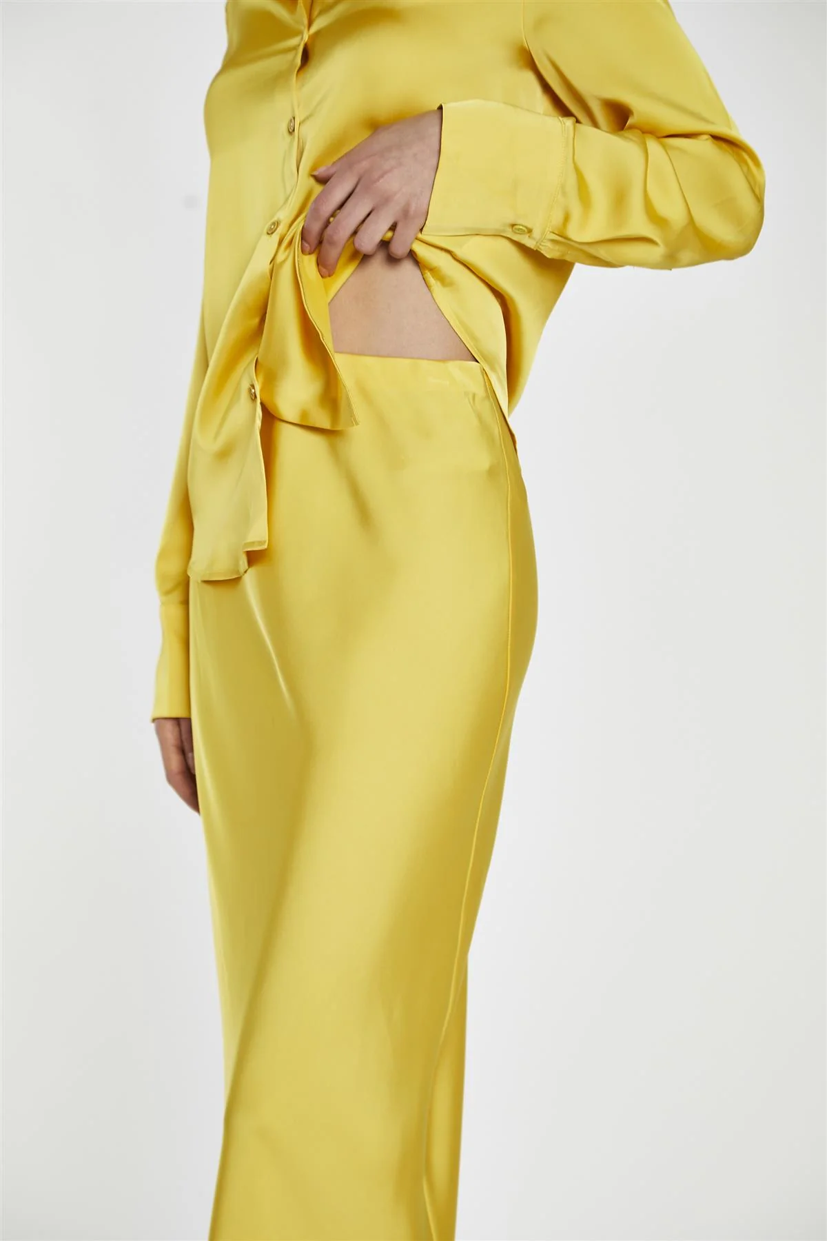 Yellow Satin Bias-Cut Midi-Skirt - Image 3