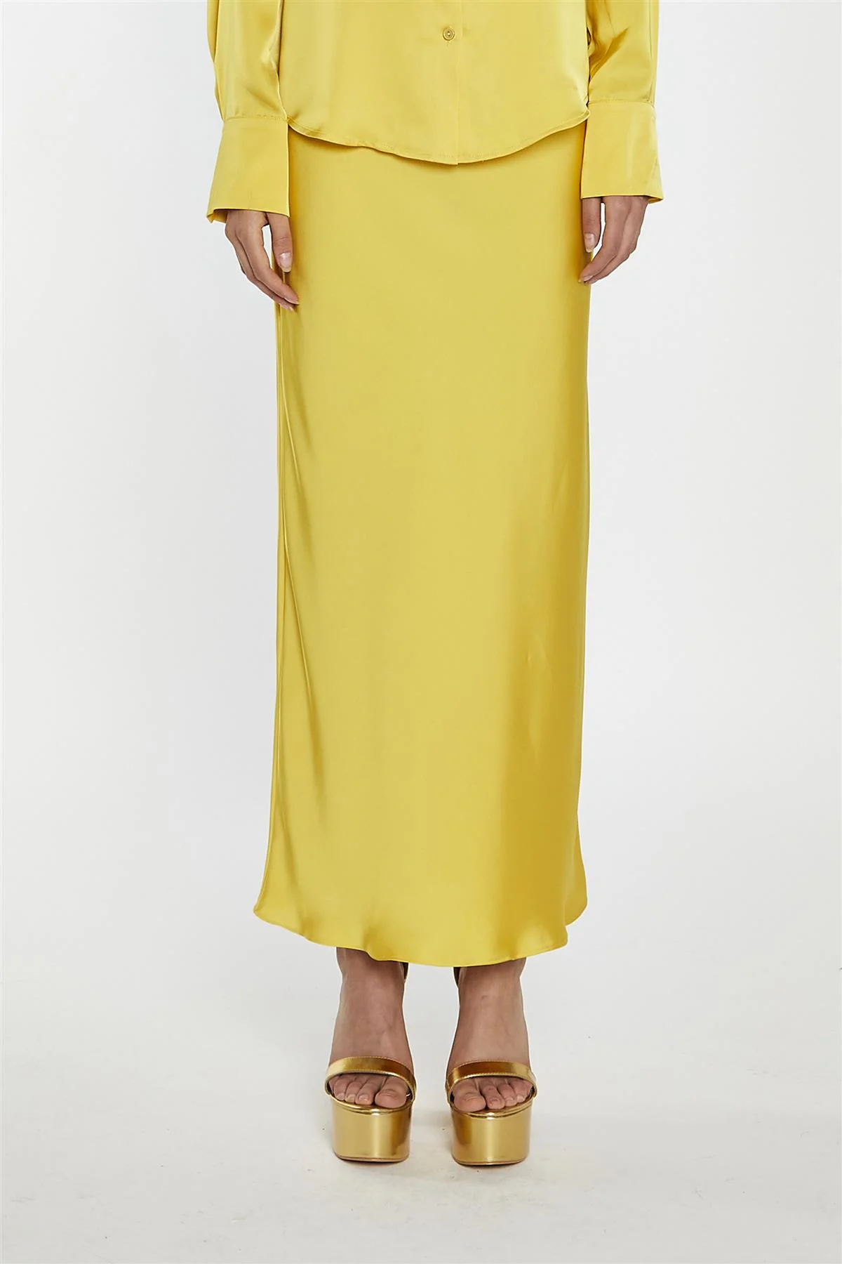 Yellow Satin Bias-Cut Midi-Skirt - Image 4