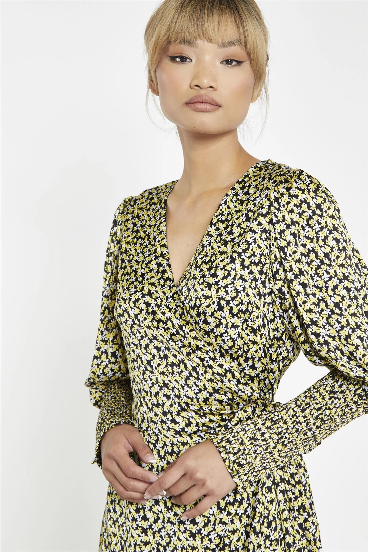 Yellow Splodgy-Floral Wrap Maxi-Dress - Image 2