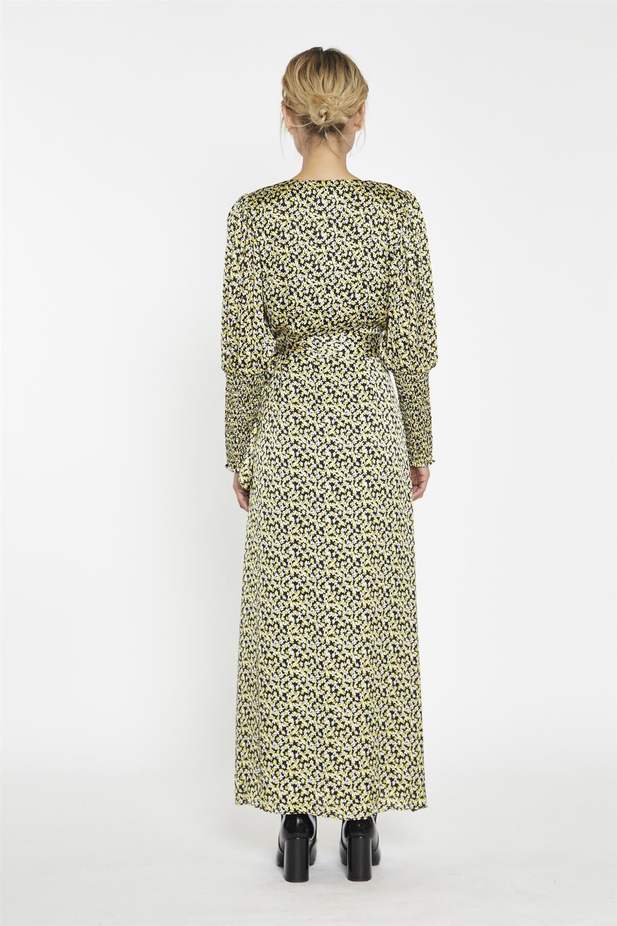 Yellow Splodgy-Floral Wrap Maxi-Dress - Image 3