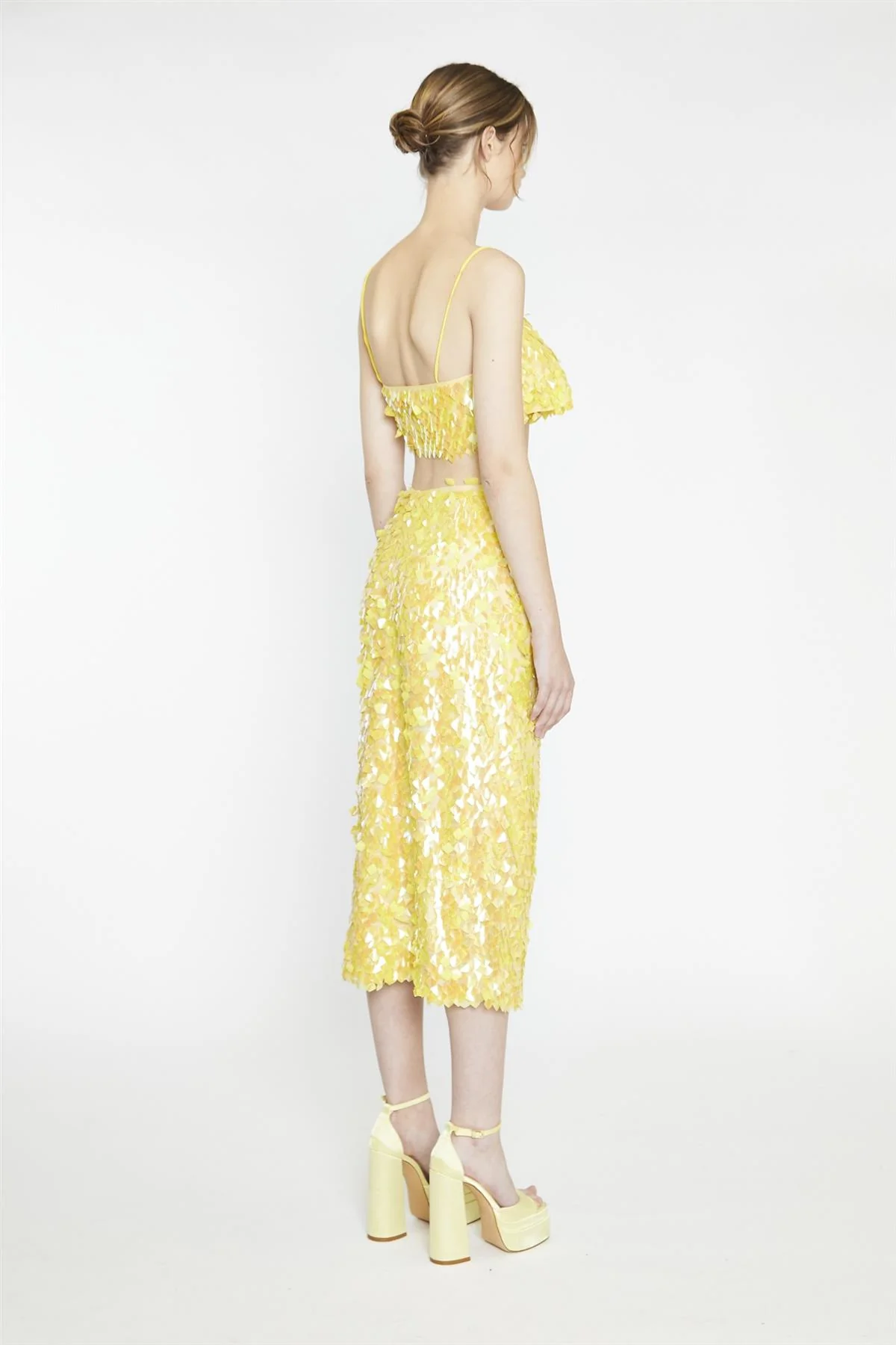 Yellow-Square-Sequin Spaghetti-Strap Crop-Top - Image 2