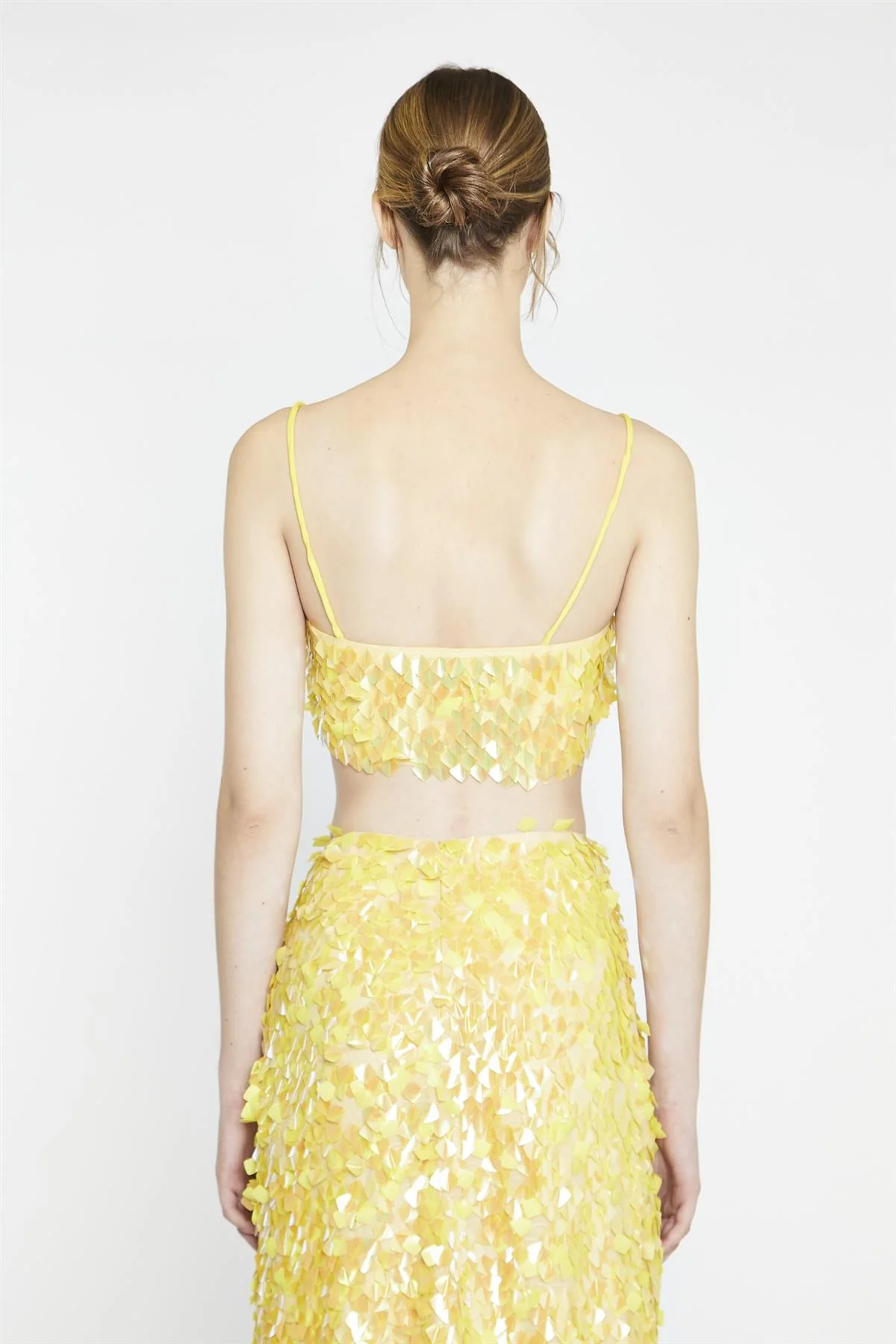 Yellow-Square-Sequin Spaghetti-Strap Crop-Top - Image 4