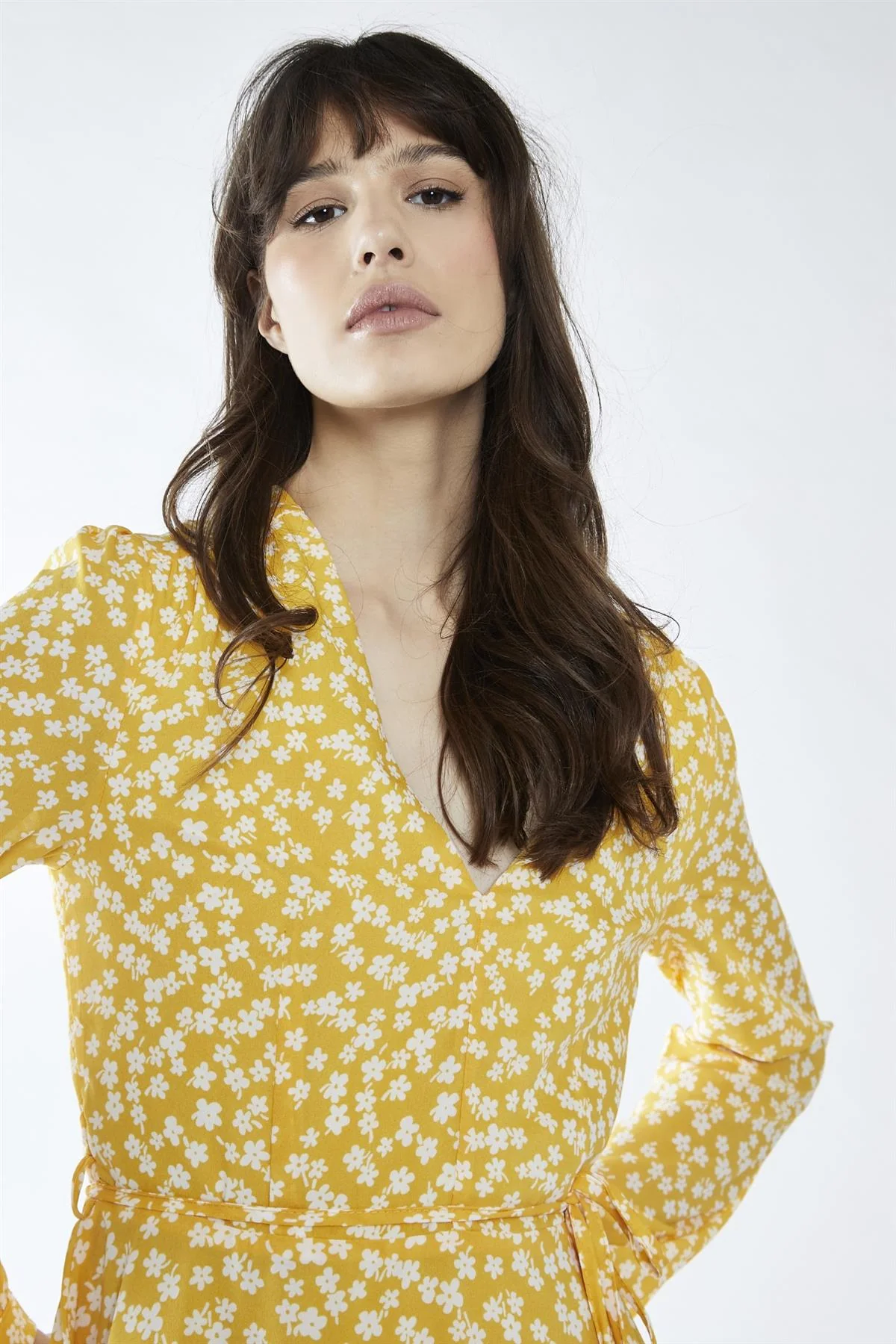 Yellow-White Ditsy V-Neck Skater Mini-Dress - Image 4