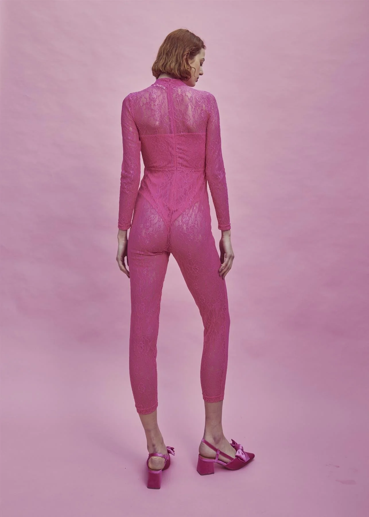 Zoe Lace Full Length Bodysuit -Bright-Pink - Image 2